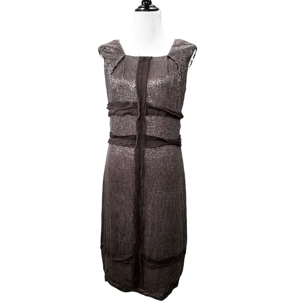 Robert Rodriguez Sequin Shift Dress size M 8/10 Brown Sleeveless Back Zip
